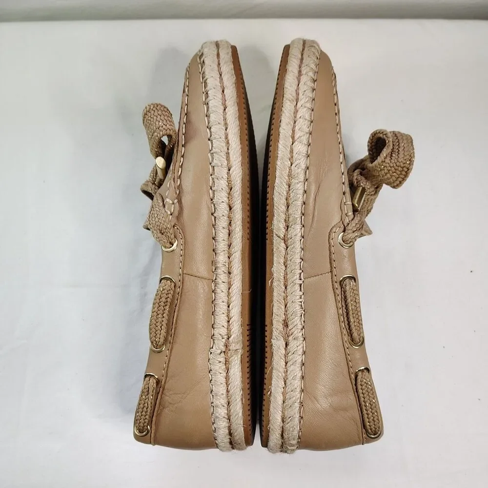 NATURALIZER Annabeth Leather Moc-Toe Espadrille Flats 7.5 Women's Tan Shoes
